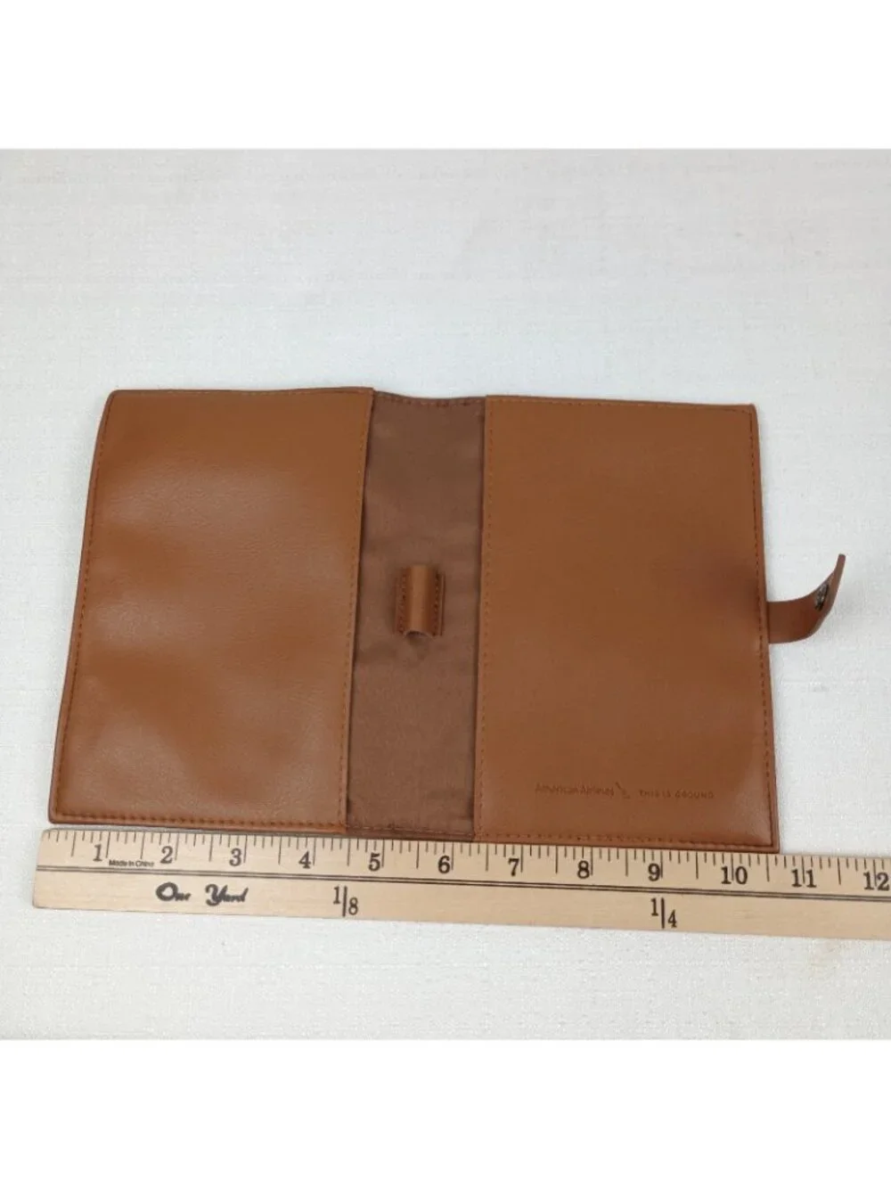 American Airlines This Is Ground Leather Travel Document Case brown snap pouch